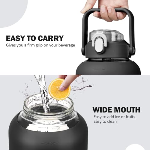 84oz Glass Water Bottle with Straw (Black / 84 Ounces)