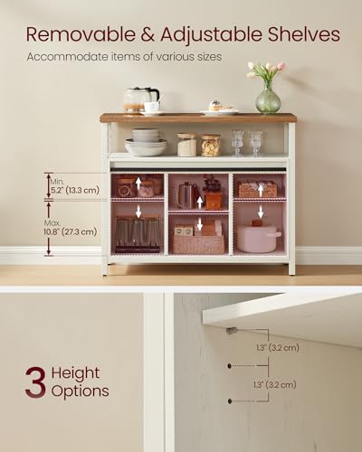 Buffet Cabinet (Without Power Outlet and Light / 13"D x 39.4"W x 31.5"H / Rustic White + Honey Brown)