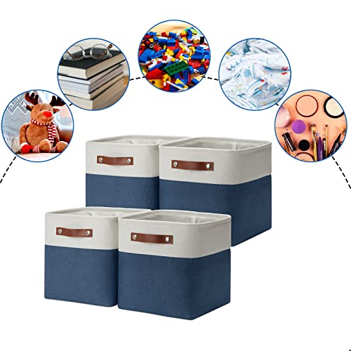 Set of 4 Storage Cubes Baskets for Organizing (White&Blue / S-11"x11"x11")