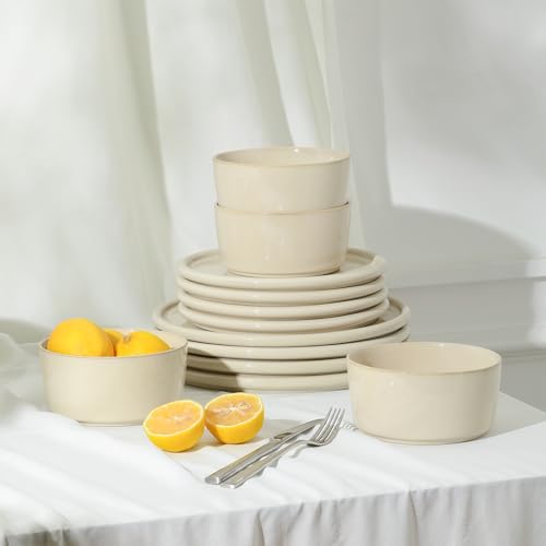 Eden 12 Piece Dinnerware Set Stoneware (Beige / 12-Piece - Service for 4)