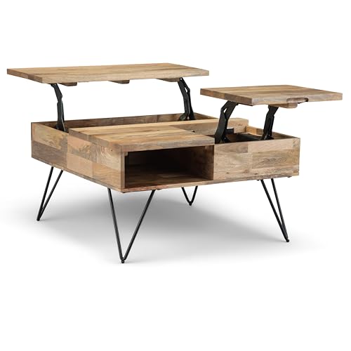 Hunter 32" Wide Solid Mango Wood Square Coffee Table in Natural (Lift Top Coffee Table / 32 inch / Refined Natural)