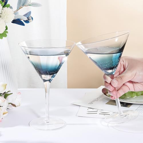 Handmade Blue Crackle Martini Glasses (Martini Glasses)