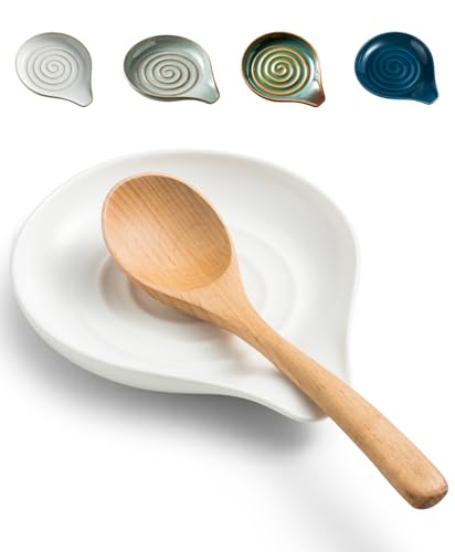 Spoon Rest Kitchen Spoon Holder for Stove Top Ceramic Spoon Rest (White)