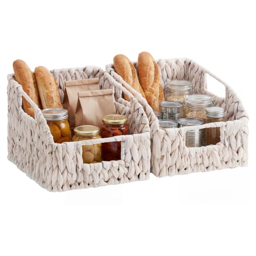 Pantry Baskets for Organizing (White(Water Hyacinth) / 2x 8½"L x 10"W x 7½"H)