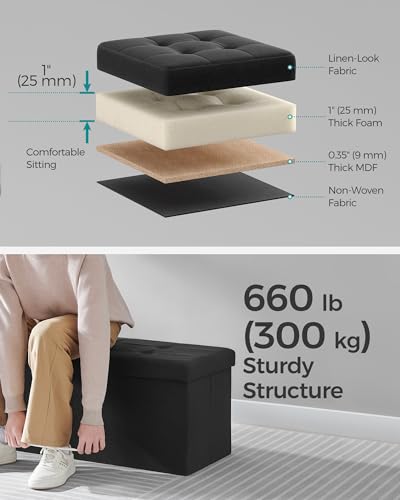 43.3 Inches Storage Ottoman (Ink Black / 15"D x 43"W x 15"H (with Flipping Lid))