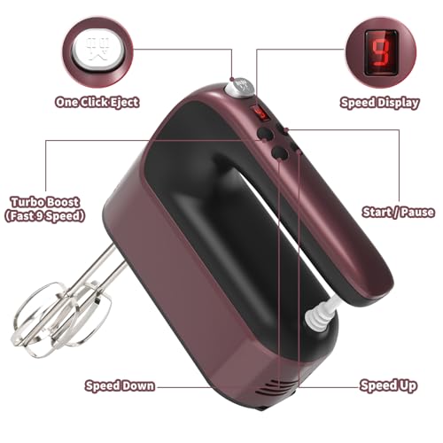 9 Speed Digital Hand Mixer Electric (Grape Purple)