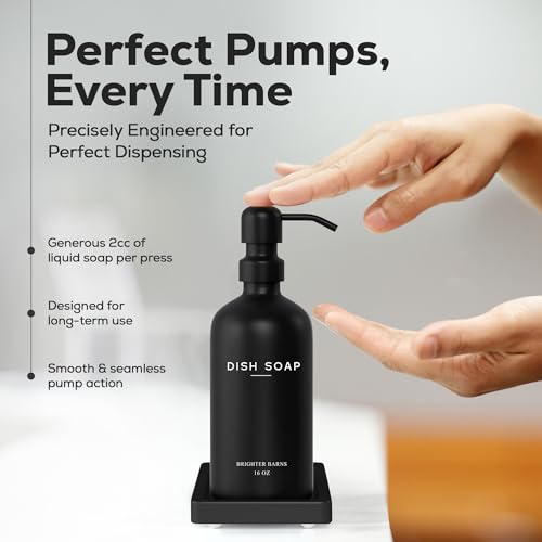Black Glass Hand and Dish Soap Dispenser Set by Brighter Barns (Black Hd)