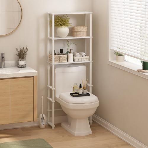 Turn-N-Tube Over The Toilet Storage, 3-Shelf Over The Toilet Organizer, Freestanding Space Saver Bathroom Shelf, for Bathroom Organizers and Storage, White (White/White / Basic Rack)