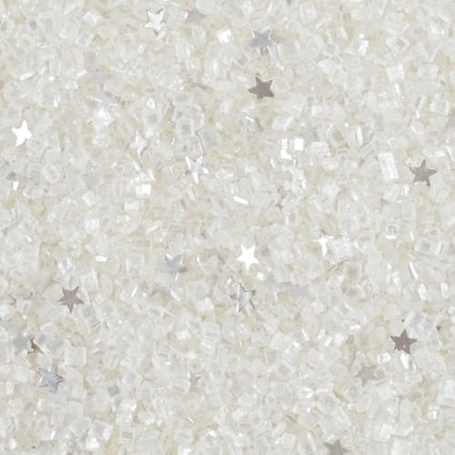 White Sanding Sugar Edible Silver Glitter Stars Mix (White)