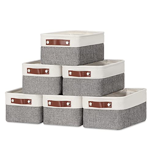 Small Storage Baskets 6 Pack (White&Grey / XS-12"x8"x5")