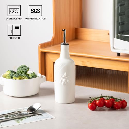 Sweejar Ceramic Olive Oil Dispenser Bottle (White / 17 Oz(Embossed))