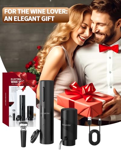 5-in-1 Electric Wine Bottle Opener Set, Rechargeable Wine Opener Kit, Cordless Wine Gift Set with Foil Cutter, Electric Aerator & Pourer and Vacuum Stopper for Wine Lovers, Black (Upgrade Black / Electric Wine Aerator Set)
