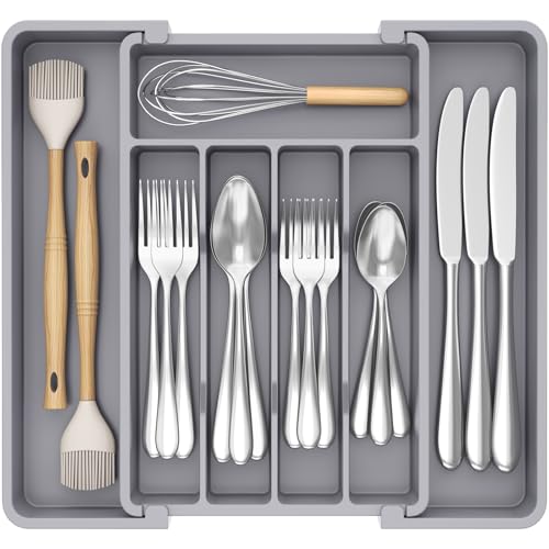 Expandable Silverware Drawer Organizer (Gray / Medium Wide(8.5-14''W x 12''D))