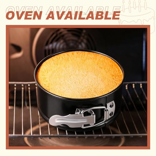 4 Pcs 4 Inch Non Stick Springform Pan with Removable Bottom Carbon Steel Round Springform Cheesecake Pan with Stainless Steel Spring Buckles for Baking Kitchens Restaurant (Black / 4 Inch)
