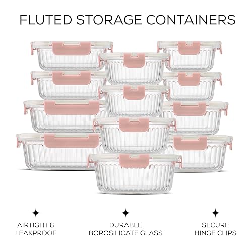 24pc Borosilicate Glass Storage Containers with Lids (Pink)