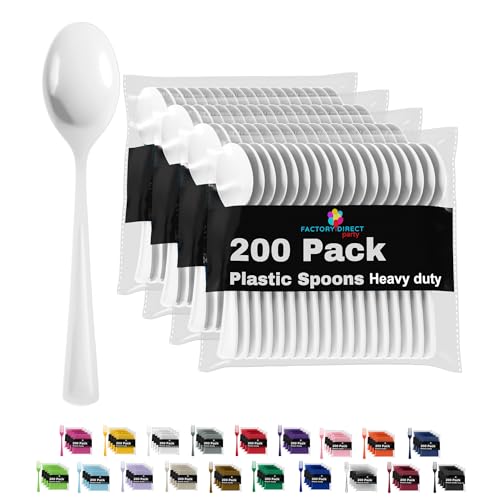 Party Solids 200 Pcs Heavy Duty Plastic Cutlery (White / Spoons)