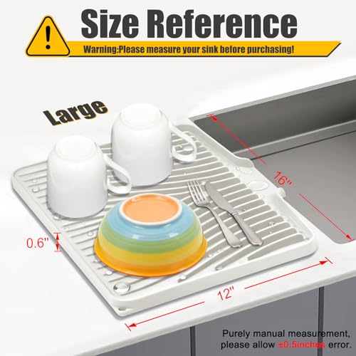 Silicone Dish Drying Mat for Kitchen Counter (Beige-1pc / 16" x 12")