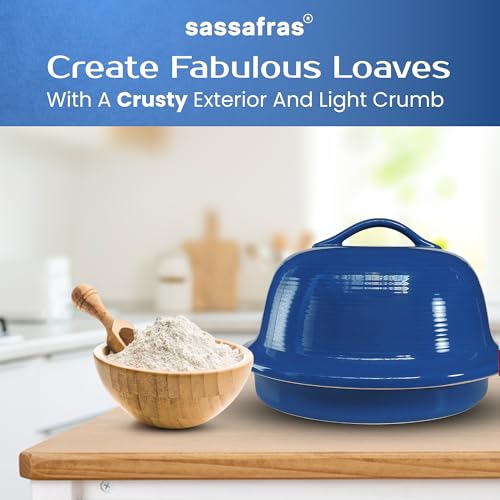 Superstone® Stoneware La Cloche® Bread Baker with Blue Glazed Exterior and Unglazed Interior Bakes an Artisan Bread with Crusty Crust and a Light Crumb (Blue)