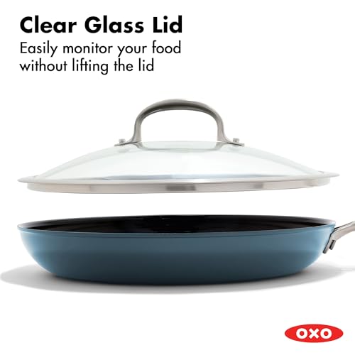Enhanced 12” Nonstick Frying Pan Skillet with Lid (12" Frying Pan Skillet with Lid / Storm Blue)