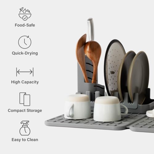 Home Collapsible Dish Drying Rack with Stone Dish Pad (Large + Rack / Slate)