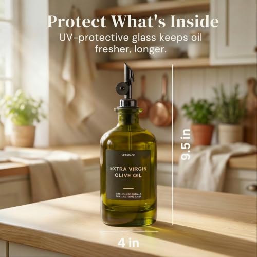 Green Glass Olive Oil Dispenser Bottles For Kitchen (Green/Black / 17oz)