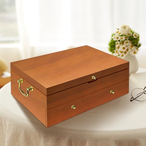Silverware Storage Box Solid Wood with Lid (Oak / 2 Layer)