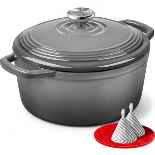 Enameled Cast Iron Dutch Oven (5.5 Quart / Grey)