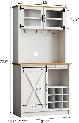 72" Farmhouse Coffee Bar Cabinet with Sliding Barn Door (71Inch / White)