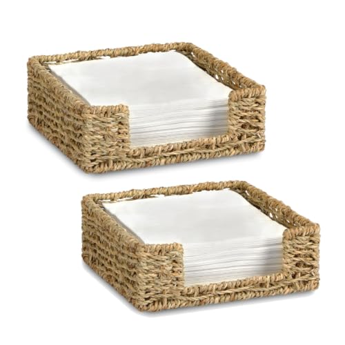 Napkin Holder Wicker Woven Basket Kitchen Decor for Table Dinner Paper Tray (L7.9" X W7.9" X H2.8")