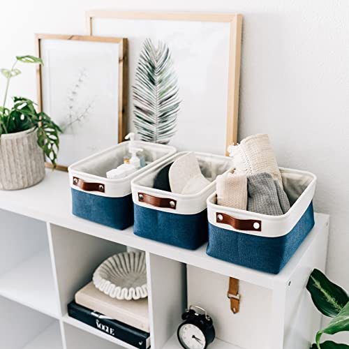 12x8in Canvas Storage Baskets (Navy Blue / Off-White / Small - 6pc)