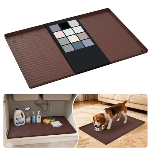 Waterproof Silicone Under Sink Mat 28'' x 19'' Shelf Liner for Kitchen and Bathroom (Brown / 19"W x 28"L)