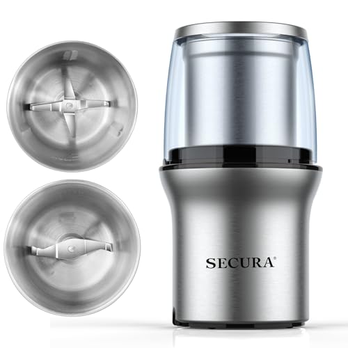 Electric Coffee and Spice Grinder (Stainless / 2 removable bowl)