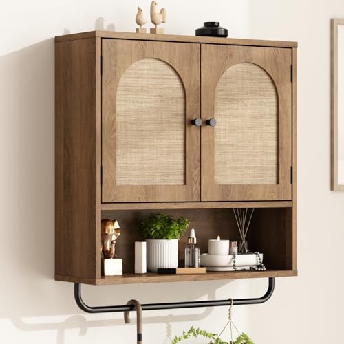 Rattan Bathroom Wall Cabinet (Natural Oak / 2 Doors)