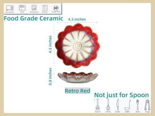 Ceramic Spoon Rest for Stove Top (Retro, Burgundy Red)