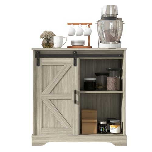 Sliding Barn Door Buffet Sideboard Storage Cabinet Coffee Bar Kitchen Farmhouse Style (Oak)