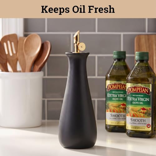 Ceramic Olive Oil Dispenser with Self (Black)