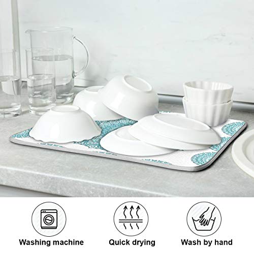 Super Absorbent Dish Drying Mat (Turquoise Mandala / 18" x 24")
