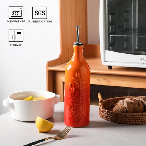 Sweejar Large Olive Oil Dispenser Bottle with Spout (Gradient Orange / Patterned styles)