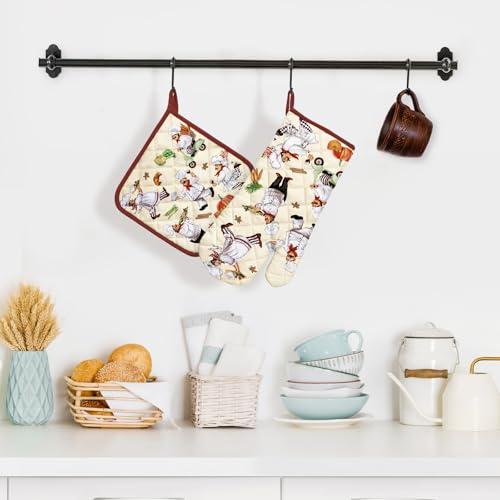 Chef Oven Mitts and Pot Holders Set (Chef / Oven Mitt x1 & Pot Holder x1)