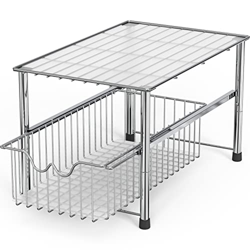 Stackable Under Sink Organizer with Sliding Basket (Chrome)