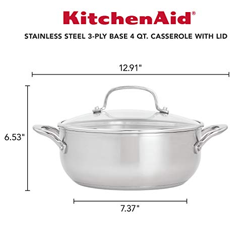 3 Ply Casserole with Lid (Silver / 4 Quarts)