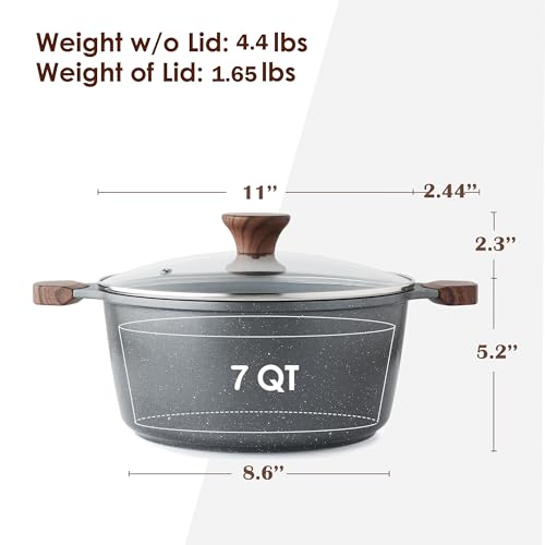 Nonstick Stock Pot with Lid (7 Quarts / Gray)