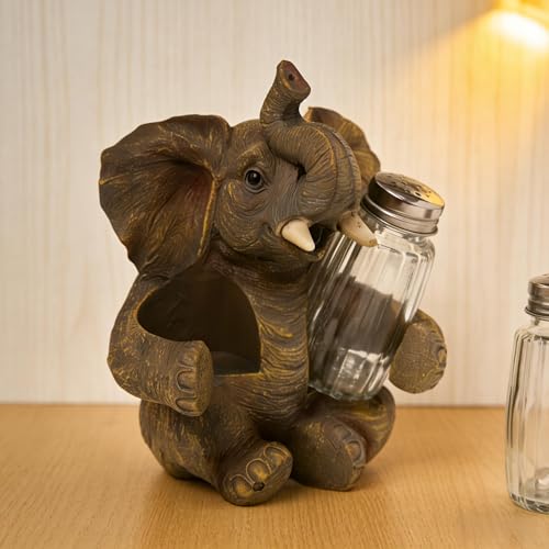 Elephant Salt And Pepper Shakers Set with Glass Spice Jars (Elephant)