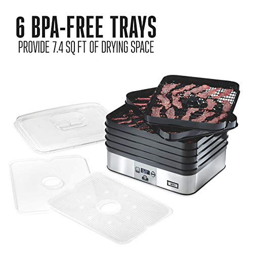 Food Dehydrator Machine for Jerky (Digital Temperature Control (100-160F) / 6 Stackable Trays, White)