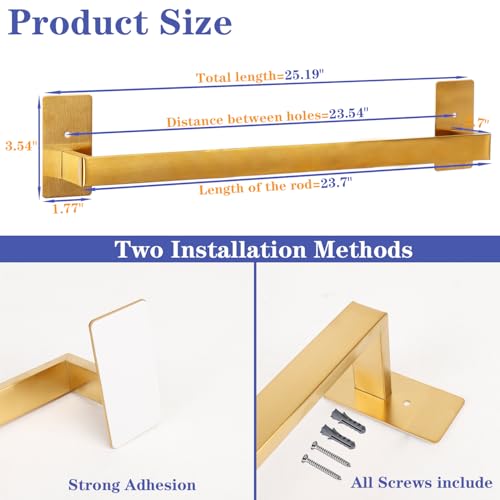 Bathroom Towel Bar Self Adhesive (Gold / 24 IN)