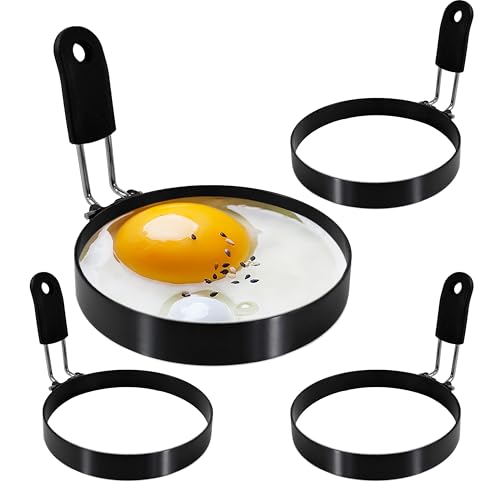 4 Pack 3.5'' Egg Rings Set with Silicone Handle