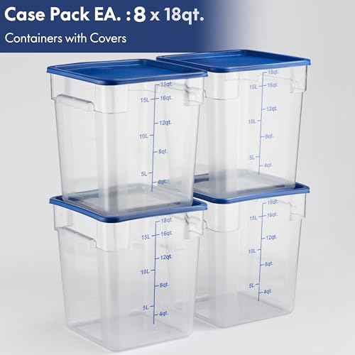 8 Pack 18 Qt NSF Clear Polycarbonate Food Storage Containers with Blue Lids (18.0 Qt 8-Pack(Blue Lids))