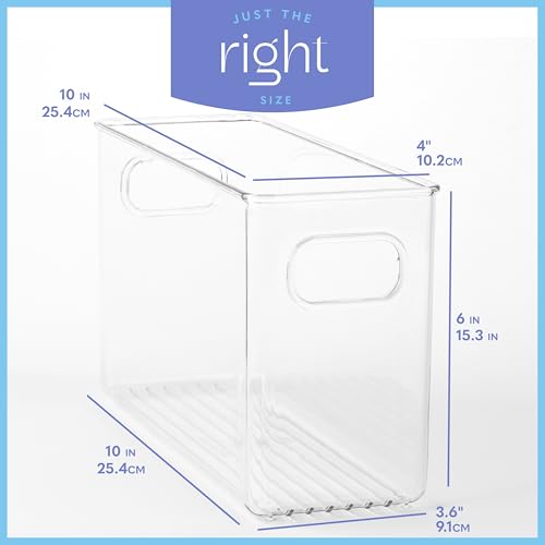 Plastic Food Storage 4 Pack Clear Container Bin with Handles for Organizing Kitchen