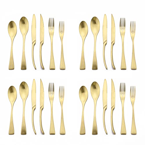 Luxury 18 10 Stainless Steel Matte Champagne gold Cutlery Flatware Set (4 / Champagne Gold)