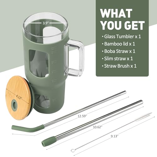 Glass Tumbler with Lid (Olive / 32 Ounces)